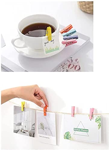 100 Mini Wooden Clothespins - Blue Small Clothes Pins for Photos