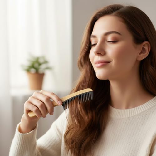 Natural Bamboo Hair Comb Anti-Static Wooden Detangling Comb for Hair & Beard