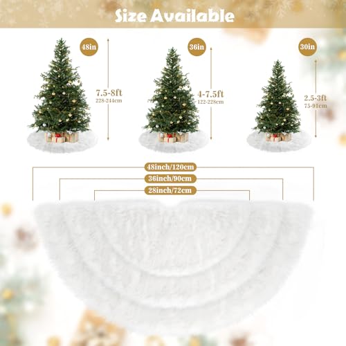 White Faux Fur Christmas Tree Skirt 48 Inch Plush Snow White Holiday Decor