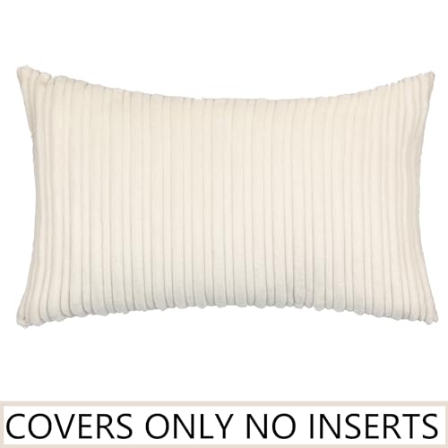 UGASA Velvet Lumbar Throw Pillow Cover 12x20 Inch - Cream