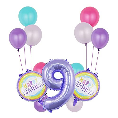 Purple 9th Birthday Balloon Set - 32" Foil & Latex Balloons
