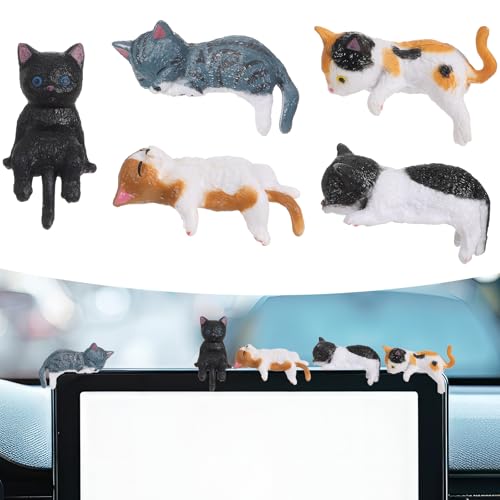 Matwsec 5 Pcs Cute Cat Car Dashboard Decor & Rear View Mirror Accessories