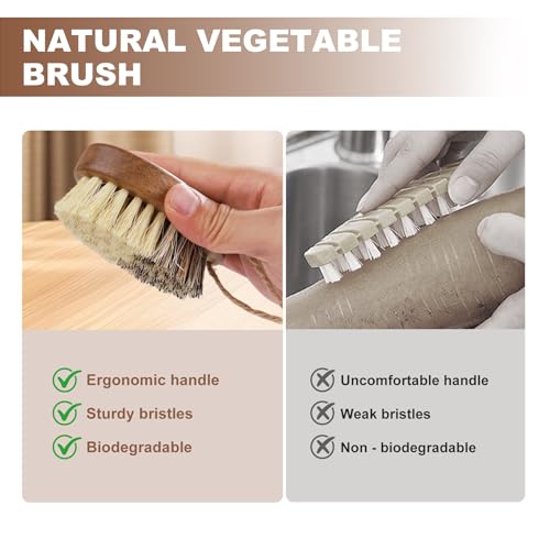 DEBETOOL 2-Pack Wooden Vegetable Brush Scrubber with Dual Bristles
