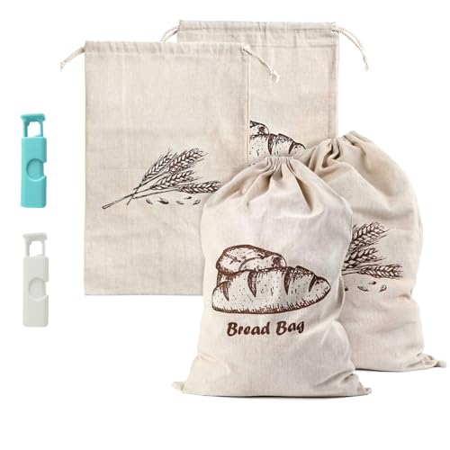 2-Pack Linen Bread Bags with Clips - 17.3x11.6 Inches, Reusable Storage for Artisan Bread