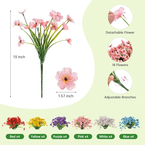 24 Bundles of UV Resistant Artificial Flowers - Realistic Silk Decor
