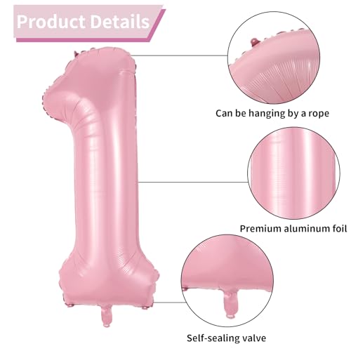 40-Inch Pink Number 1 Balloon Set with Heart Balloons for 1st Birthday