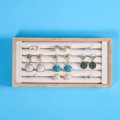 Beige Velvet Bamboo Ring Display Holder for Jewelry Storage