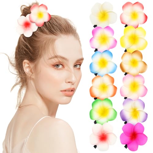 Angoily Hawaiian Plumeria Hair Clips 12 Pack 2.36 Inch Flower Barrettes