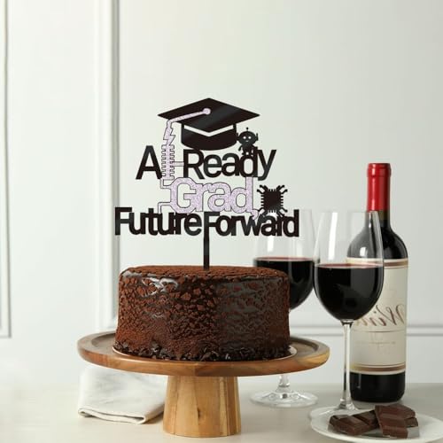 AI Tech Graduation Cake Topper - Black Acrylic STEM Party Decor