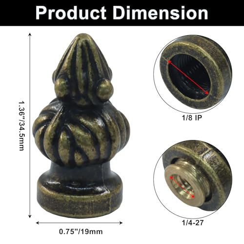 Antique Brass Lamp Finial Knob | Dual-Thread, 2 Pack, 1-3/8"