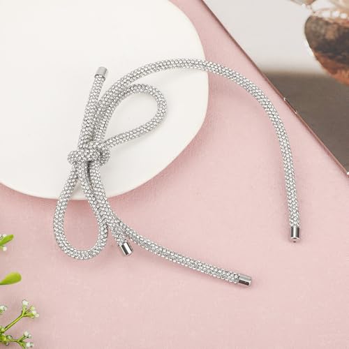 BOXOB Silver Rhinestone Bow Headband Crystal Hair Crown for Women