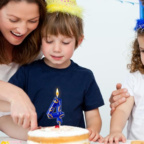 Blue and Gold Birthday Number Candle - 4 for Cake Decoration