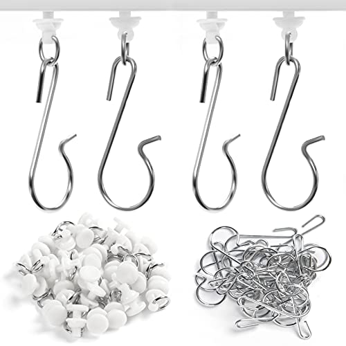 Jetec Shower Curtain Track Gliders and Hooks Set, White, 60-Piece Pack