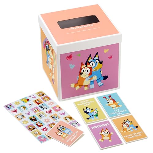 Bluey Valentine's Day Cards Set with Mailbox - 34-Piece for Kids