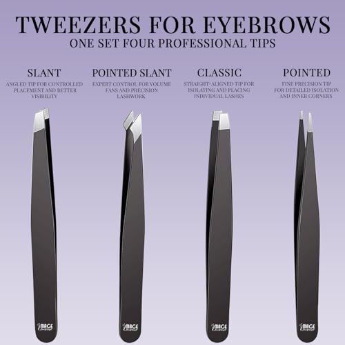 Precision Stainless Steel Tweezers Set 4-Piece with Leather Case