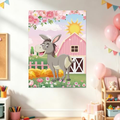 Pin the Tail on the Donkey Game - Floral Farm Party Decor with 50 Tails