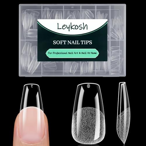 LEYKOSH Medium Coffin Nail Tips, 216 Pcs Clear Soft Gel Fake Nails
