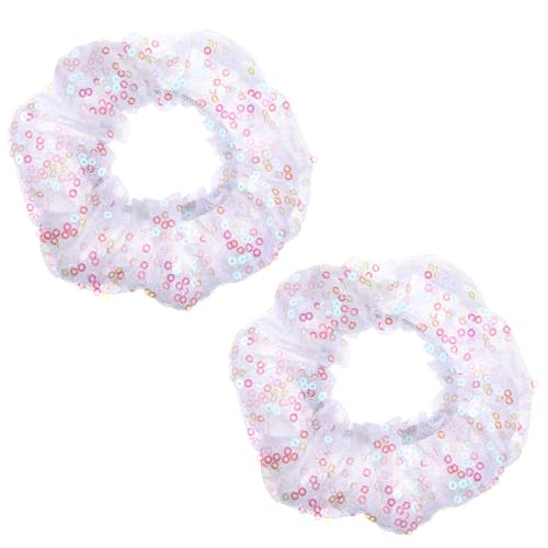 Thinp Large Sparkly Sequin Satin Hair Scrunchies - White 2-Pack
