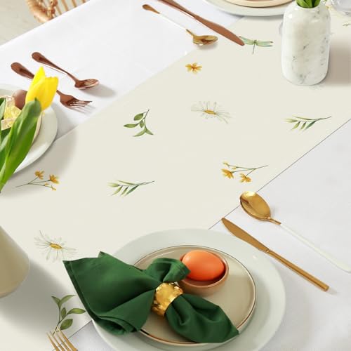 Bonhause Spring Floral Table Runner 13x72 Inch - Yellow & White
