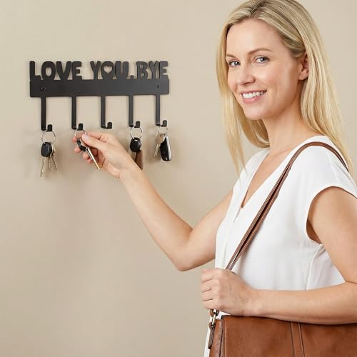Black Wall-Mounted Key Holder with 5 Hooks - Durable Metal Key Rack
