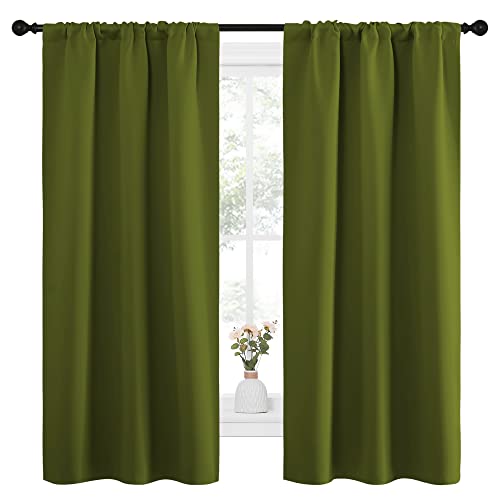 NICETOWN Olive Green Thermal Blackout Curtains - 34 x 63 Inch, 2-Pack