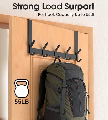 Over The Door Hooks Hanger - Matte Black, Fits 1 3/8" Doors, 7" Arms