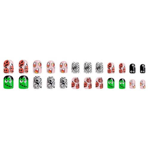 Halloween Press on Nails Square Fake Nails Mummy Pumpkin 24PCS