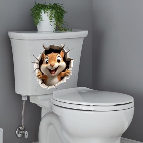 3D Squirrel Toilet Seat Decal - Funny Waterproof Vinyl Bathroom Wall Sticker