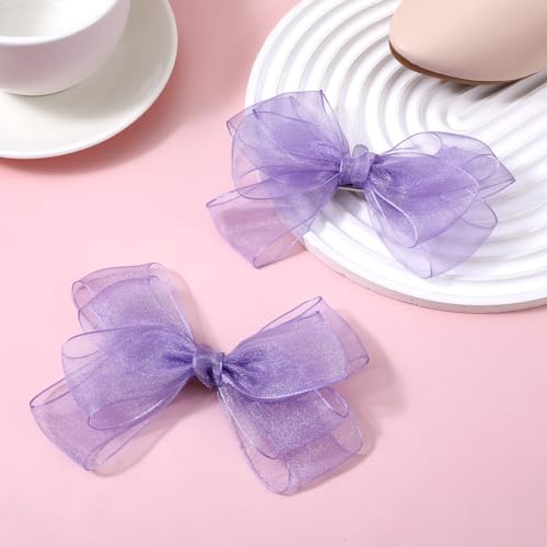 Mabor 2Pcs Purple Mesh Bow Hair Clips, Tulle Hair Accessories