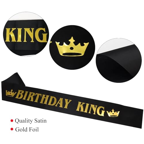 Birthday King Sash for Men - Black Satin with Gold Foil
