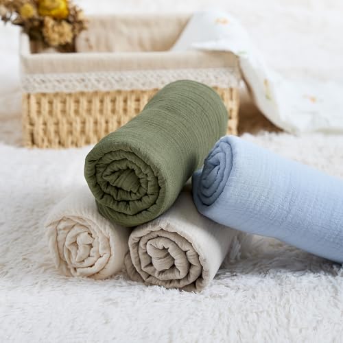 Meracorallo 100% Cotton Muslin Swaddle Blanket - Olive Green, 43x43 Inches