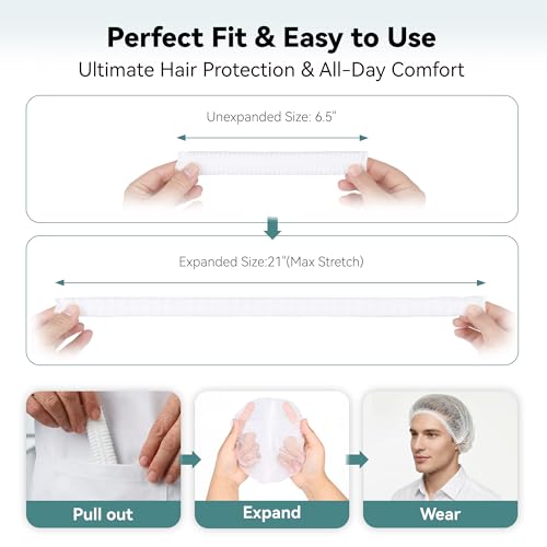 21-Inch Disposable Bouffant Hair Nets - White 100pcs for Food Service