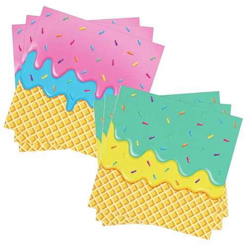 Merriva Ice Cream Cone Paper Napkins - 50 Count Disposable Dessert Napkins