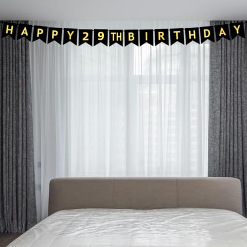 JUTTIRA Happy 29th Birthday Banner Black and Gold Party Decorations