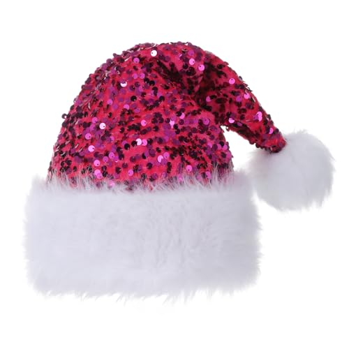 Pink Sequin Santa Hat for Adults - Glitter Christmas Party Headwear