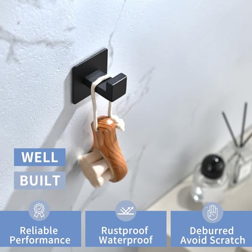 Heavy Duty Right Angle Adhesive Hooks - 2 Pack Matte Black