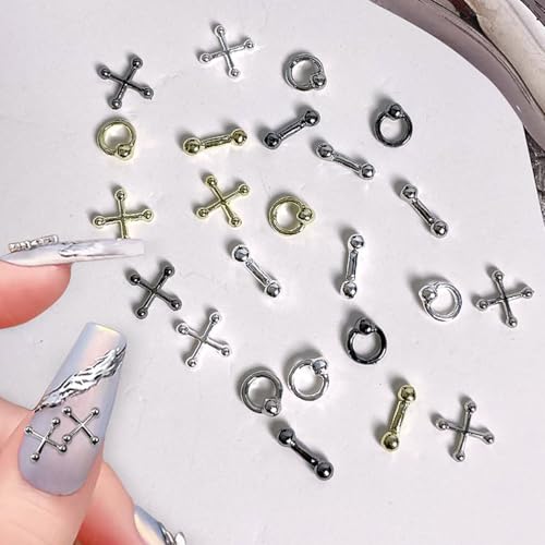 60Pcs Metal Nail Charms Punk Gothic Alloy Gems for Manicure DIY Art Decor
