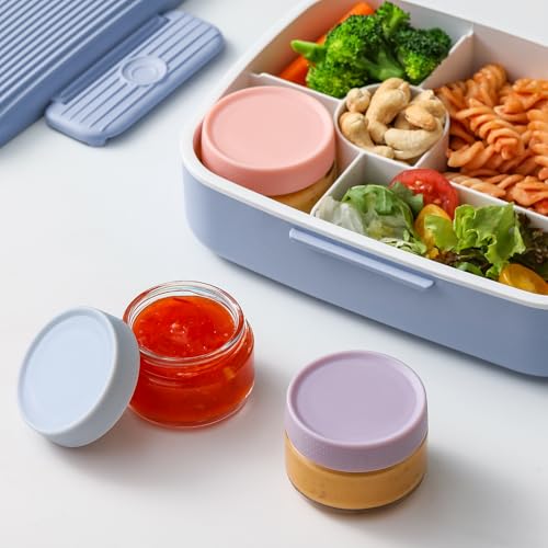 AOZITA Light Glass Salad Dressing Containers, 6 Pack 2oz Leakproof Cups with Lids