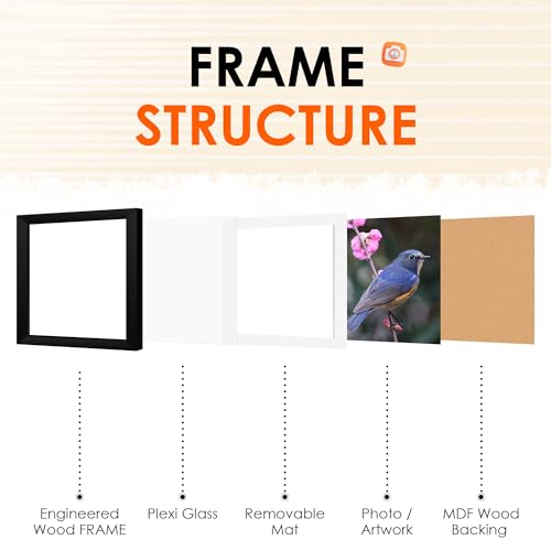 FIXSMITH 6x6 Picture Frame Set of 4 with HD Plexiglass - Black