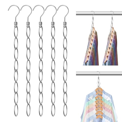 Metal Space Saving Clothing Chain Hangers - 5 Pack for Closet Organization