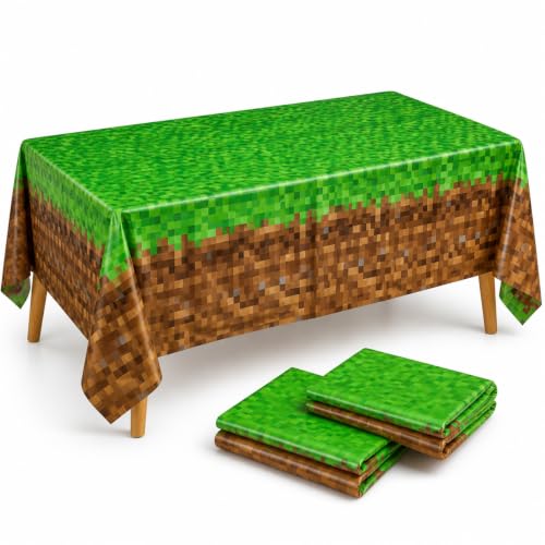 Pixel Gaming Birthday Party Tablecloth Set - 3 Pack with 50 Stickers