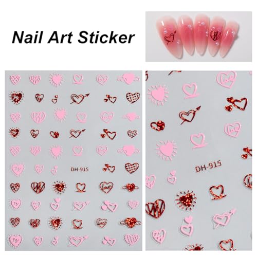 Abxqa 10 Sheets Valentine Nail Art Stickers 3D Self Adhesive Heart Bow Decals