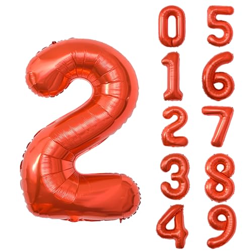 40 Inch Red Number 2 Foil Balloon for Birthday & Party Decor