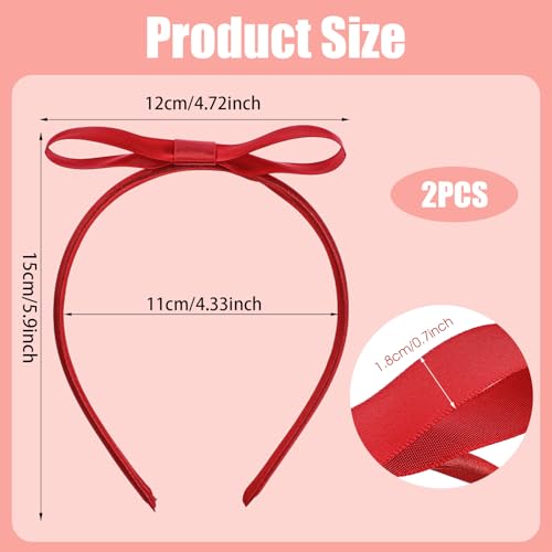 2PCS Satin Bow Headbands Red and Black Thin Hair Bow Headband for Costumes