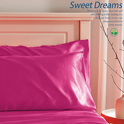Manyshofu Hot Pink Satin Pillowcase 2-Pack - 20x26 Standard Size