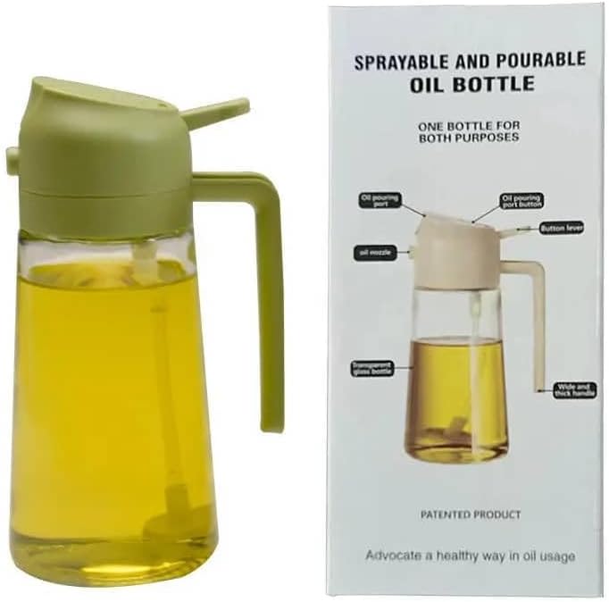 MA Glass Olive Oil Sprayer - 2-in-1 Dispenser Bottle for Cooking & BBQ - 16oz/470ml - Black