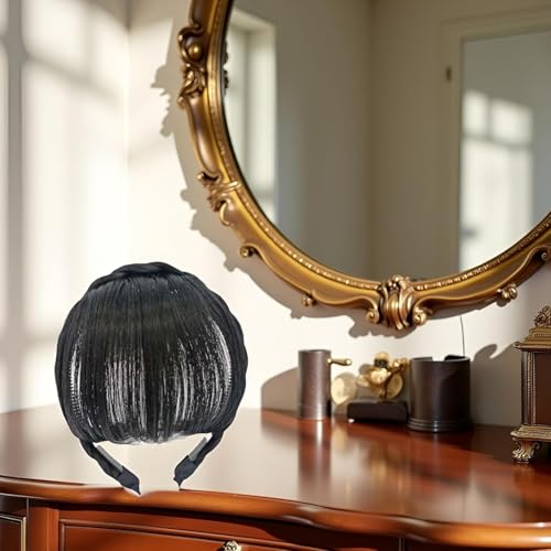 Black Clip-In Bangs Headband Synthetic Hair Piece for Women