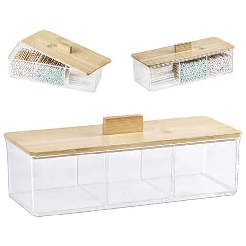 ZEXALOR Clear Acrylic Bathroom Organizer with 3 Compartments and Lid