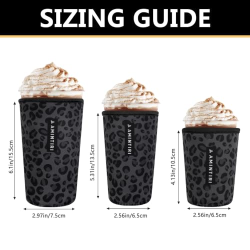 Amintiri Reusable Neoprene Iced Coffee Sleeve 3-Pack - Black Leopard Walk