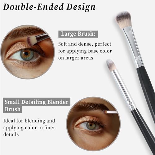 Zoolinn 3PCS Double-Ended Eye Makeup Brush Set with Soft Synthetic Bristles